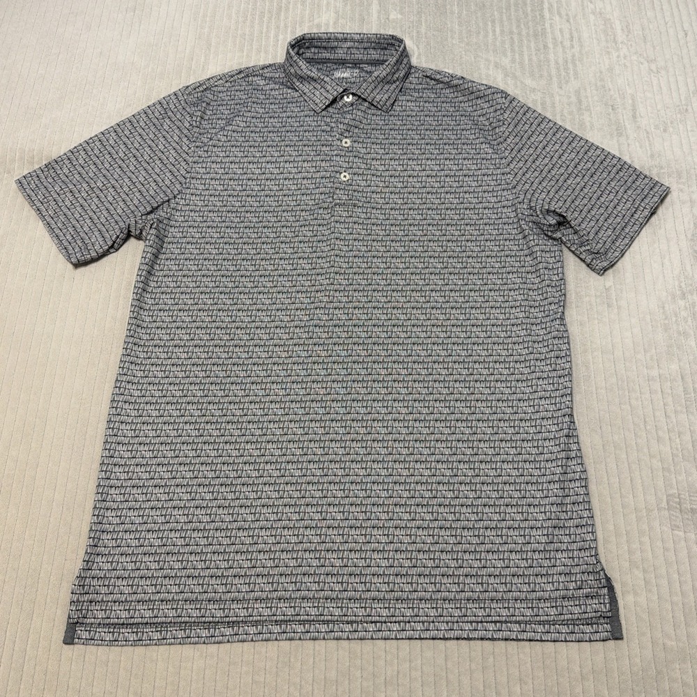 Johnnie-O Polo Shirt Mens Large Heather Black Geometric Golf Stretch Performance